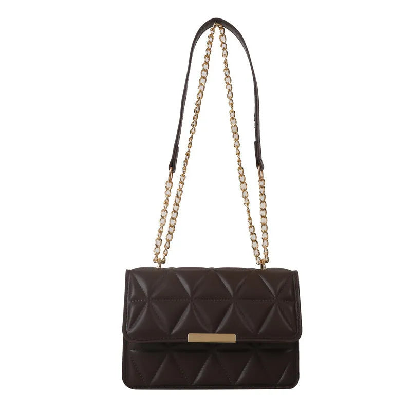 Women's PU leather stitching messenger bag in khaki colour 19x13x6cm with shoulder strap