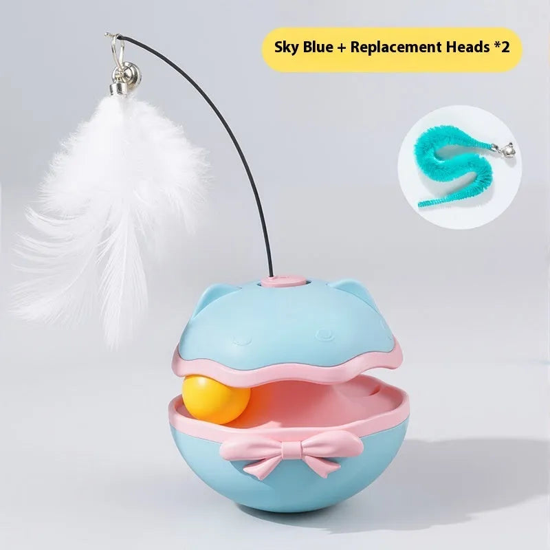 Electric automatic rolling cat teaser toy in lemon yellow, sky blue, or soft fog grey.