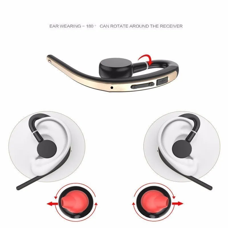Handsfree Bluetooth headset with mic, adjustable earhook, CVC 6.0 noise cancelling, Gold or Silver colour option.