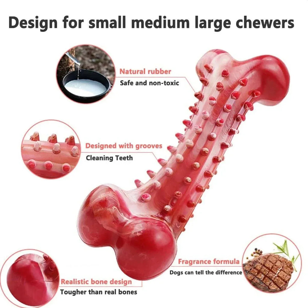 Red natural rubber chew toy for dogs, showing textured surface and solid construction.