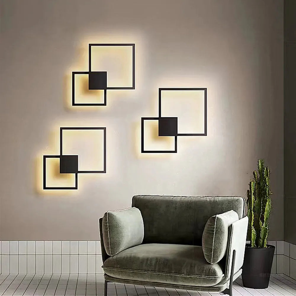 Geometric line LED wall lamp square 353mm iron acrylic white finish wall mounted