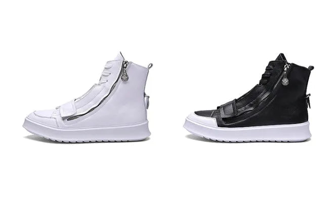 Men's black PU leather ankle boot in a high-top sneaker style for winter.
