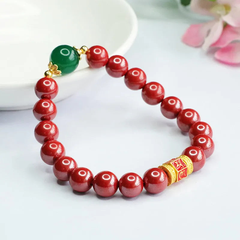 Emperor sandstone six words motto bracelet in cinnabar with 8mm measurement