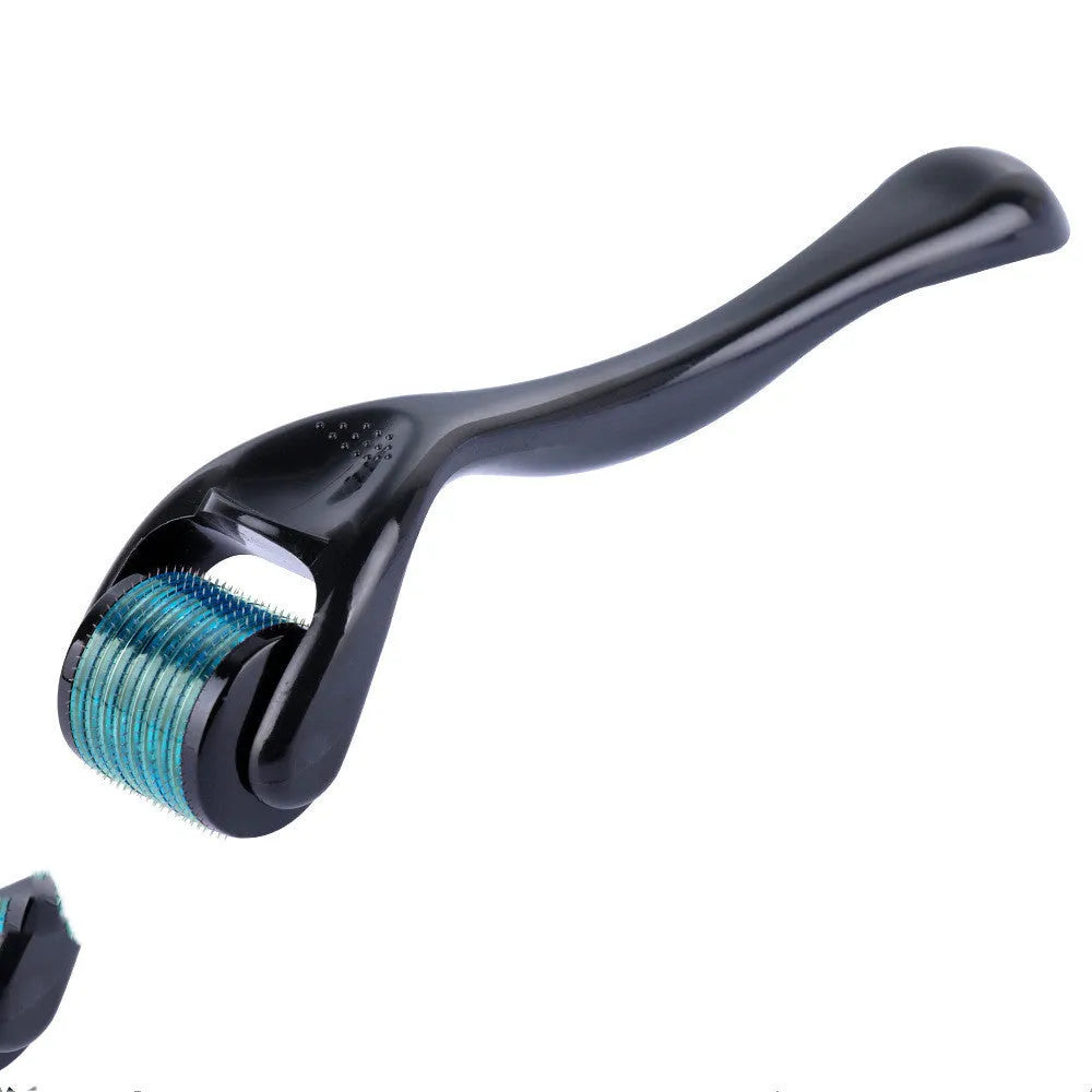 Black handle microneedle roller with medical steel needles for wrinkle and scar treatment