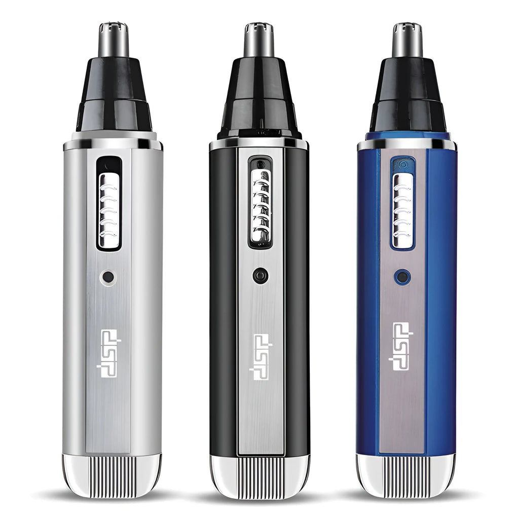 Blue, black, and silver electric shaver for multi-purpose facial hair trimming