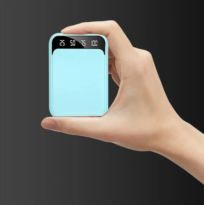10000mAh power bank with LCD display, 93 × 63 × 23mm, in black, white, pink or blue