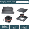 Gun grey 304 stainless steel courtyard floor drain with ABS plastic core measuring 15x15cm