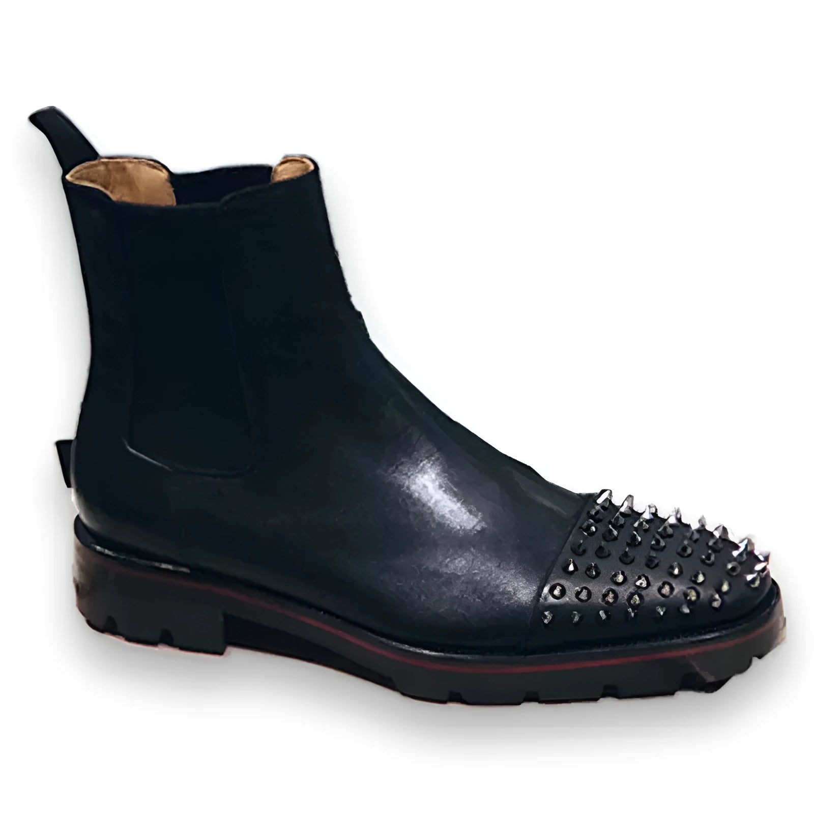 Black leather business casual high-top shoes with a plain toe and leather sole.
