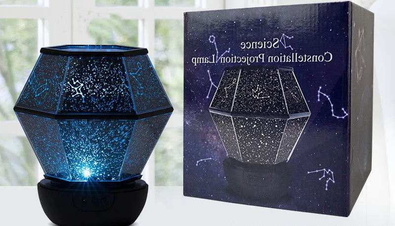 Children's rotating stars LED night light projecting a three-colour starlight pattern on a wall.