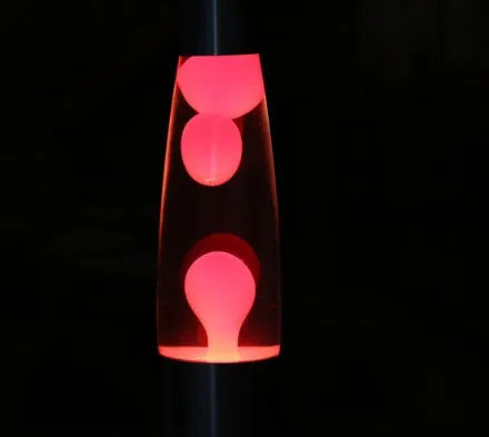 Metal bottom lava lamp with glass bottle on aluminium base, 33 cm tall