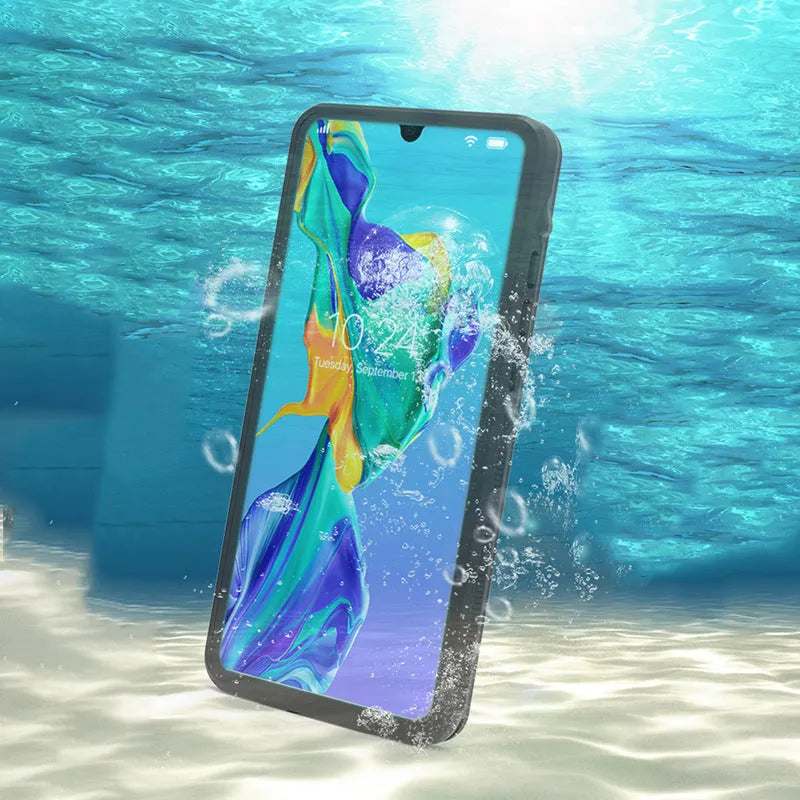 Huawei P30 series anti-drop phone case with wave point design in black and blue colour options