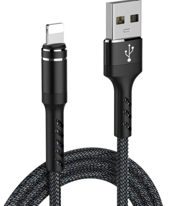 Nylon braided USB cable with aluminium connector, 1m, fast charging 3A, in black red and pink