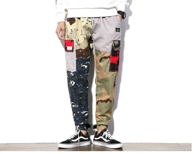 Men's camouflage cotton casual trousers, loose fit, elastic waist, small feet, sizes M to 5XL