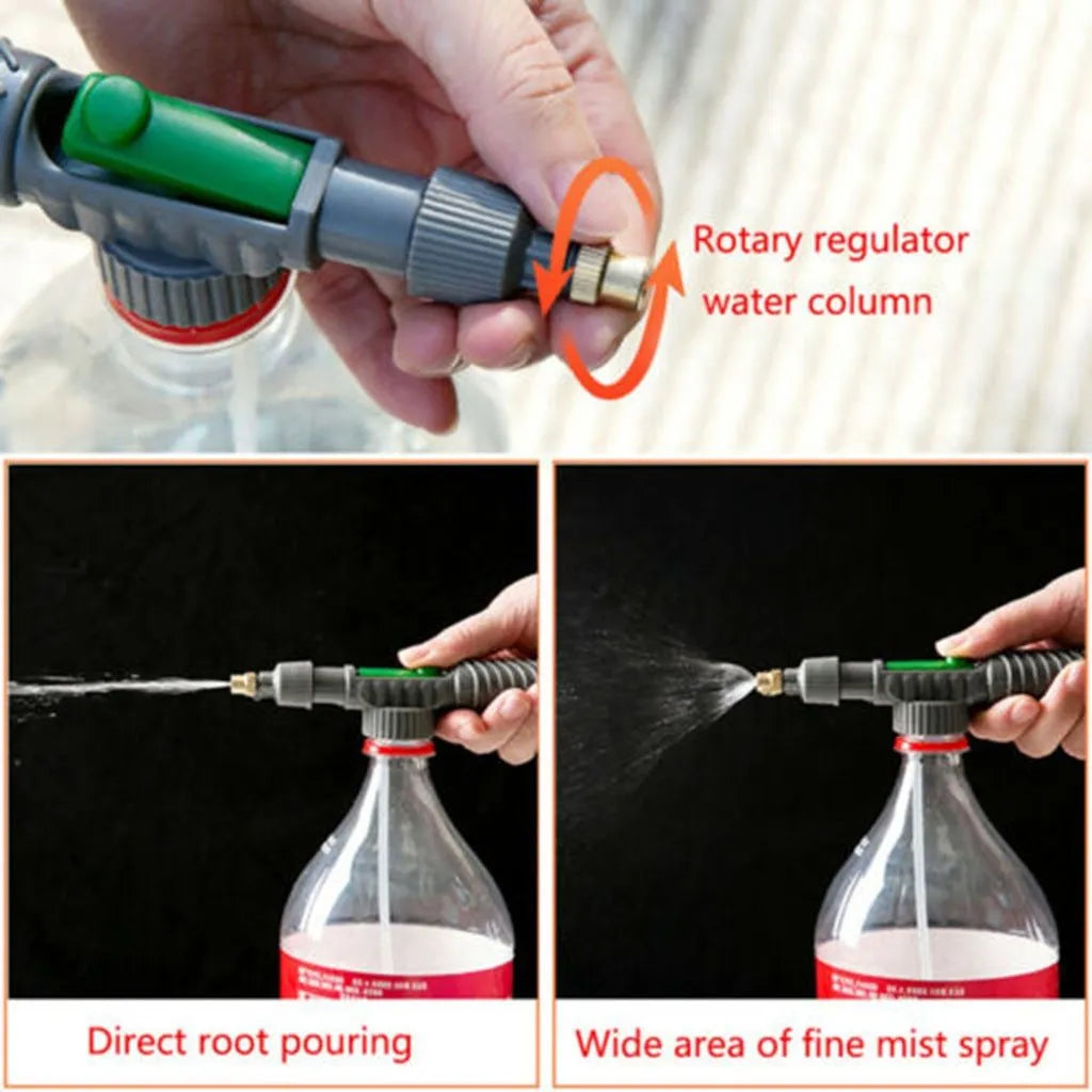 Universal watering sprayer nozzle attachment for plastic beverage bottles with 30cm tube