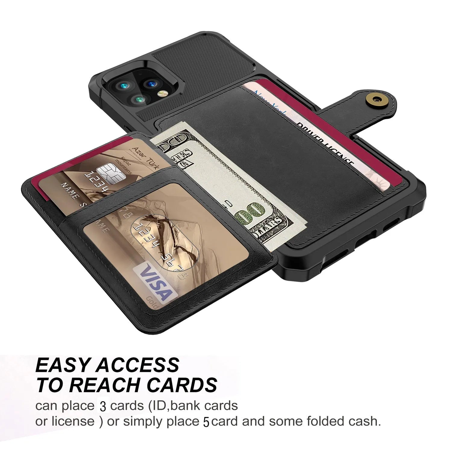 Solid colour imitation leather card wallet back cover case for iPhone.