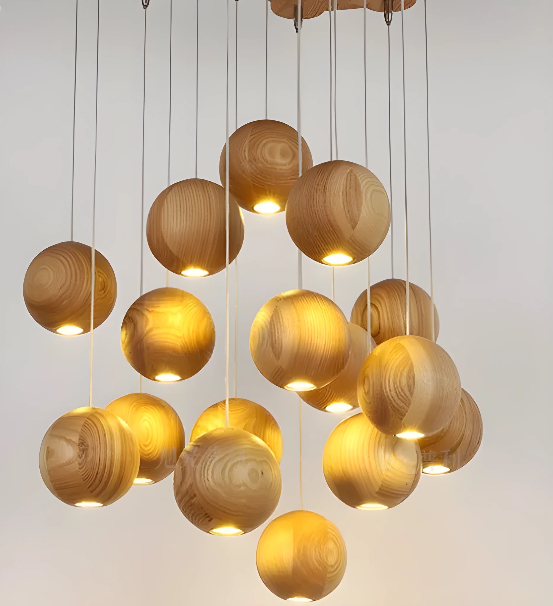 Nordic style solid wood ball chandelier pendant light with adjustable height cord