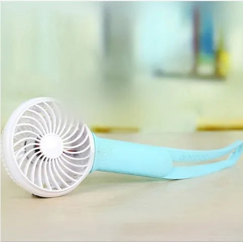 200mm portable USB rechargeable hand fan with LED light in blue colour
