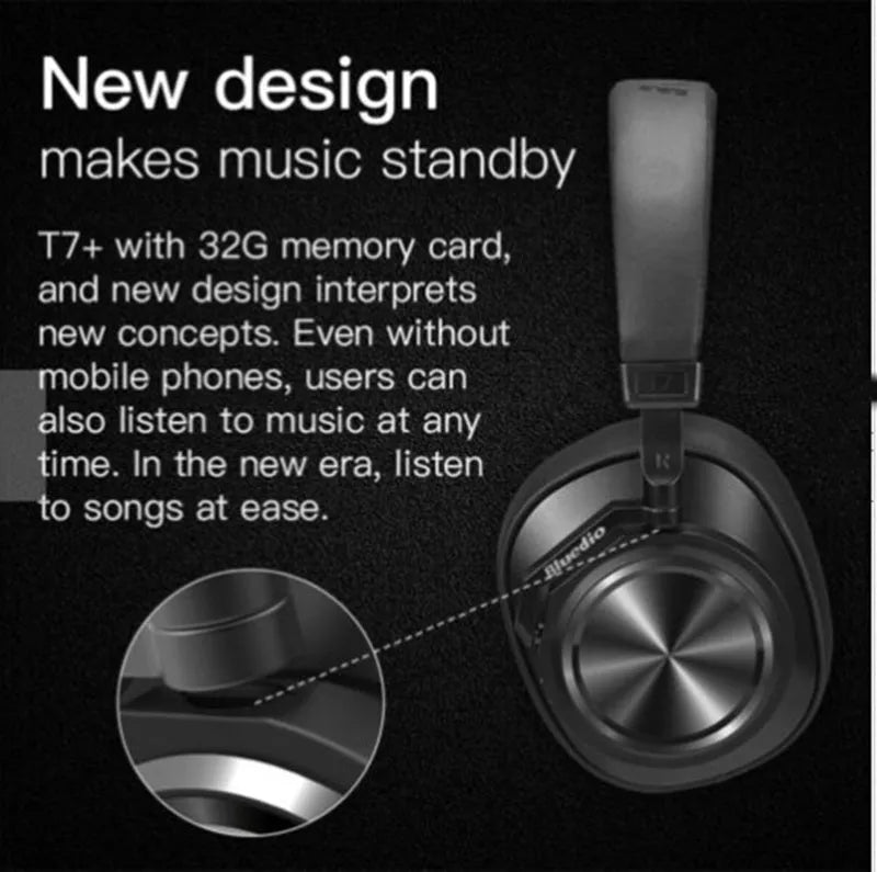 Black wireless Bluetooth 5.0 noise reduction headset over ear with mic bilateral stereo 10 metre range battery display