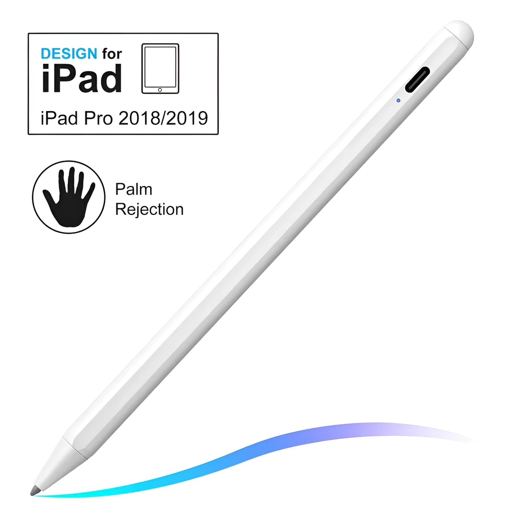 White capacitive stylus pen for iPad 2018-2019 models with 1.0mm nib and Type-C charging port