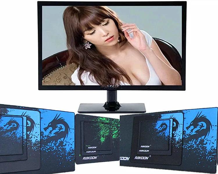 Seam Blue Dragon patterned single-sided mouse pad on a desk, available in multiple sizes.