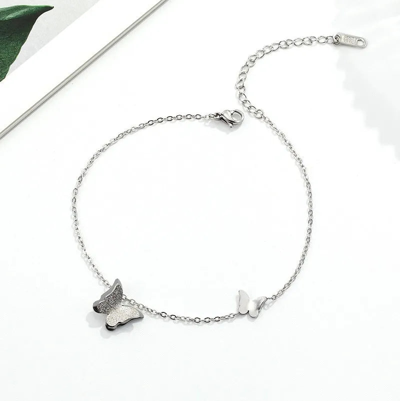 Gold butterfly anklet single chain stainless steel adjustable 21 cm plus 5 cm extension