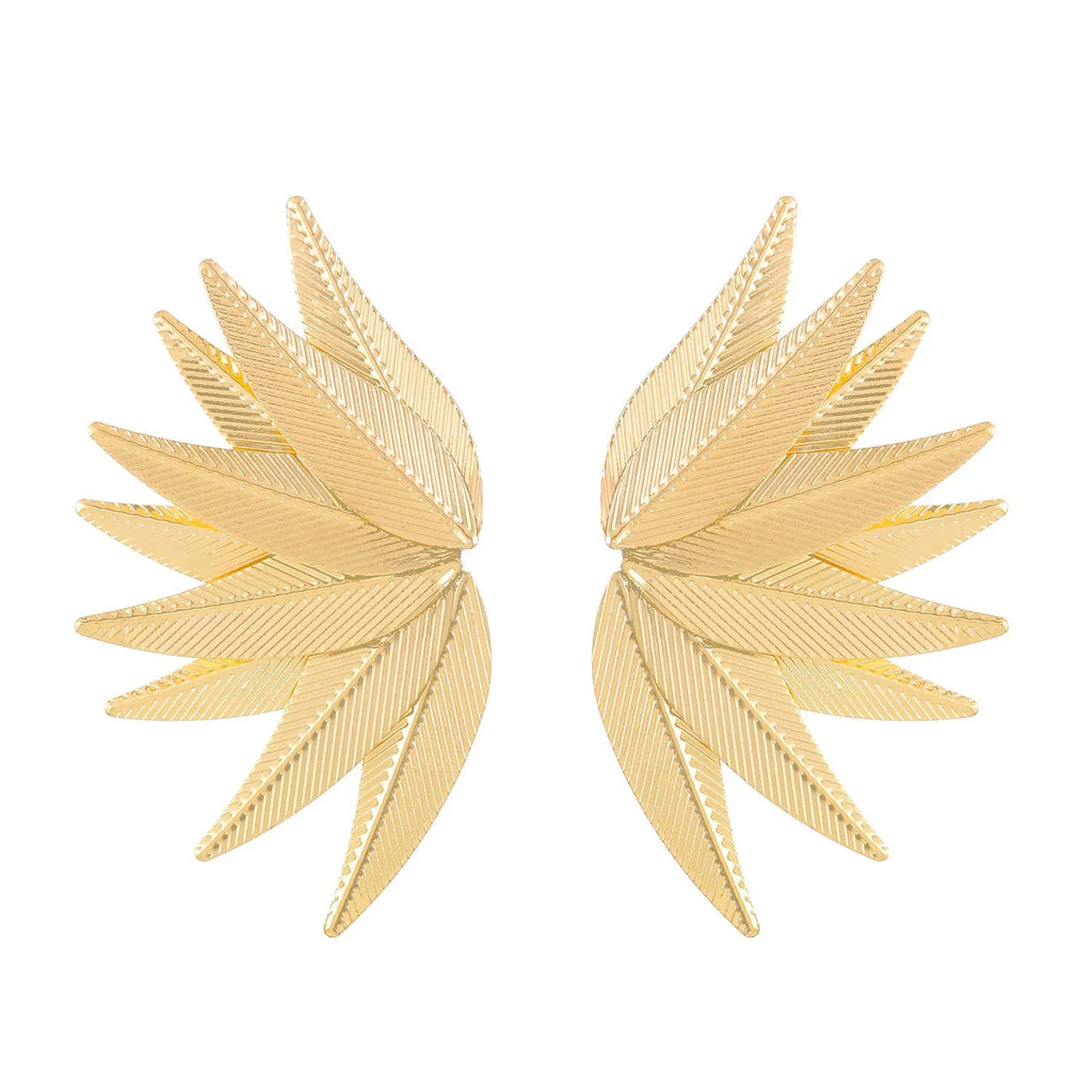Alloy metal leaf-shaped patch earrings in white and gold colour options