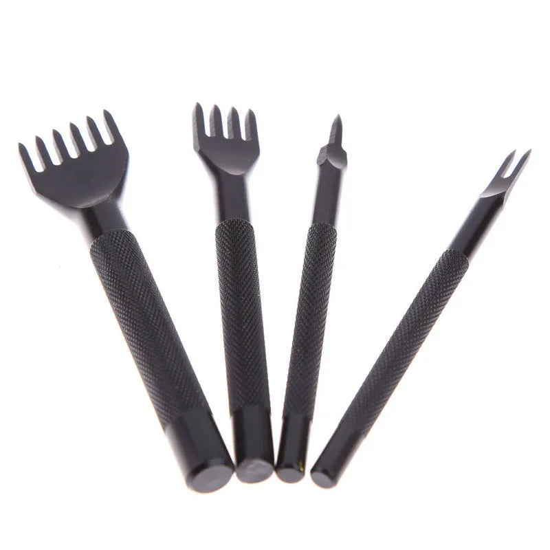 Black leather punch tool with diamond teeth, 3mm pitch, on a workbench