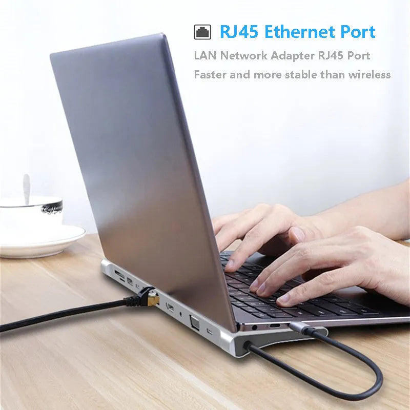 11-in-1 multifunctional docking station hub with USB 3.0 transmission rate and no external power supply in photo colour