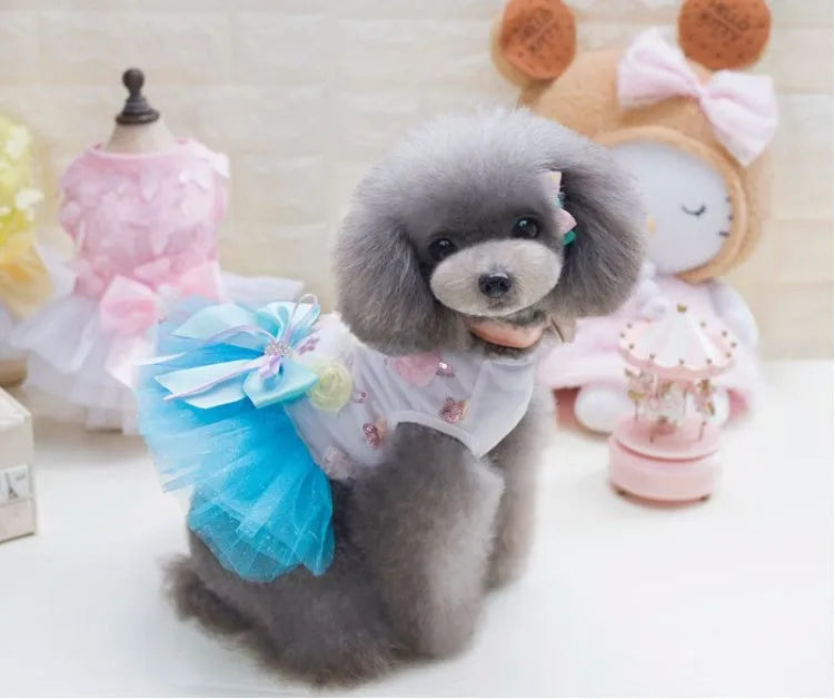 Dog skirt princess tutu spring-summer mesh thin dress in pink with cotton and lace, size M