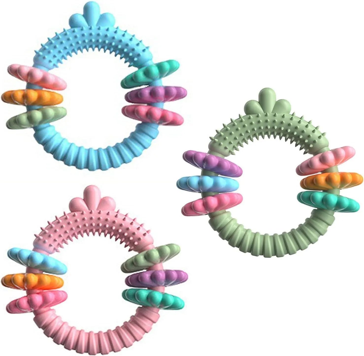 Blue TPR rubber dog chew toy shaped like a molar stick for small dogs on a white background.