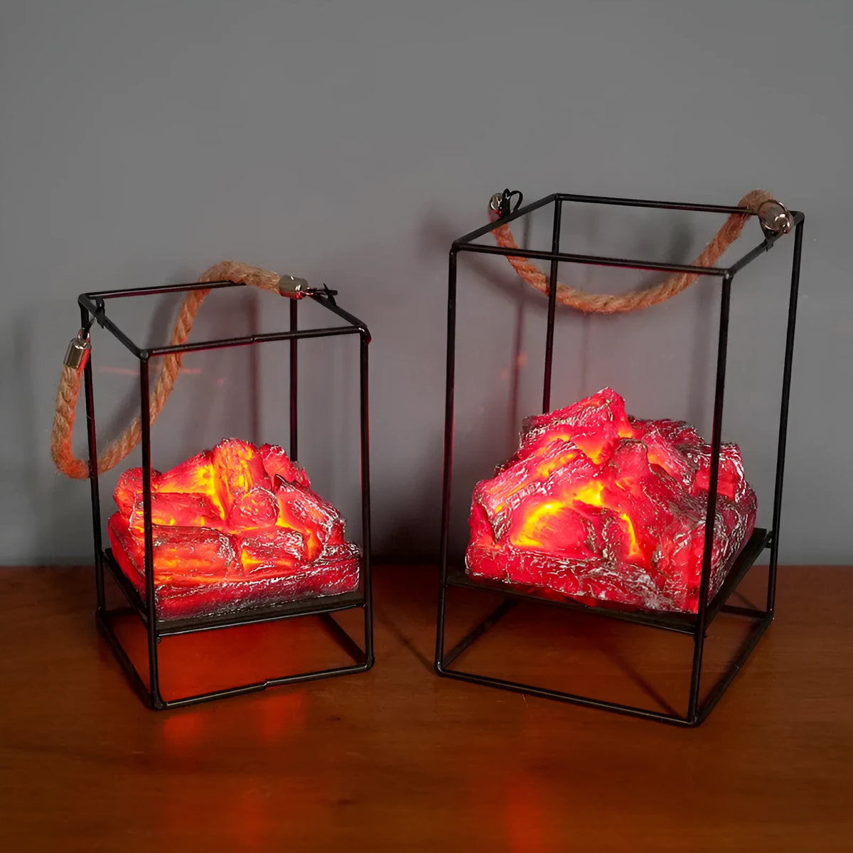 LED flame light simulated charcoal fireplace lamp made of iron and resin in European abstract style