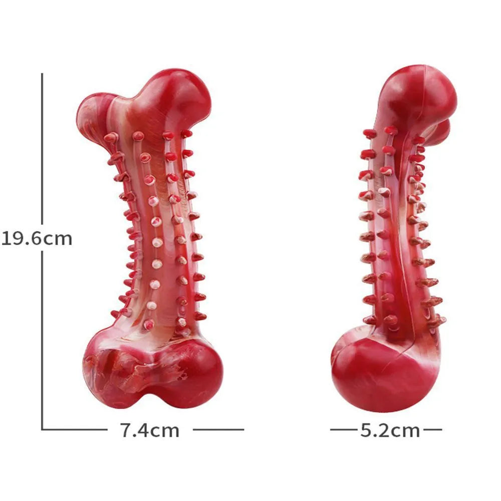 Red natural rubber chew toy for dogs, showing textured surface and solid construction.