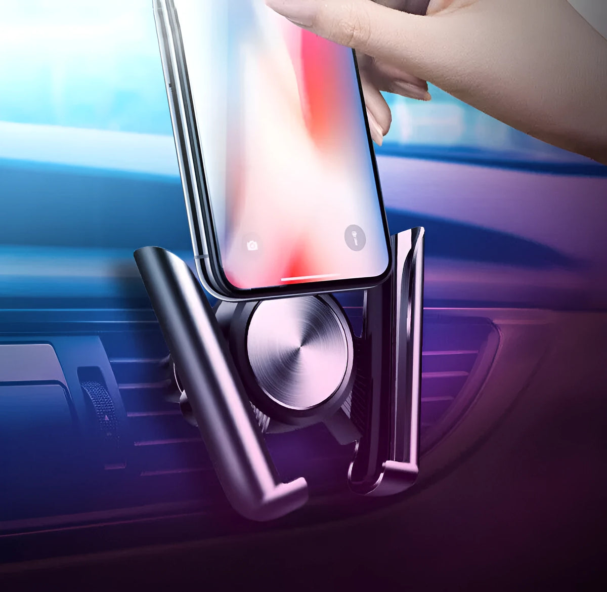 Universal car phone holder air vent mount in black and silver, fitting 4.5 to 6.2 inch mobile phones