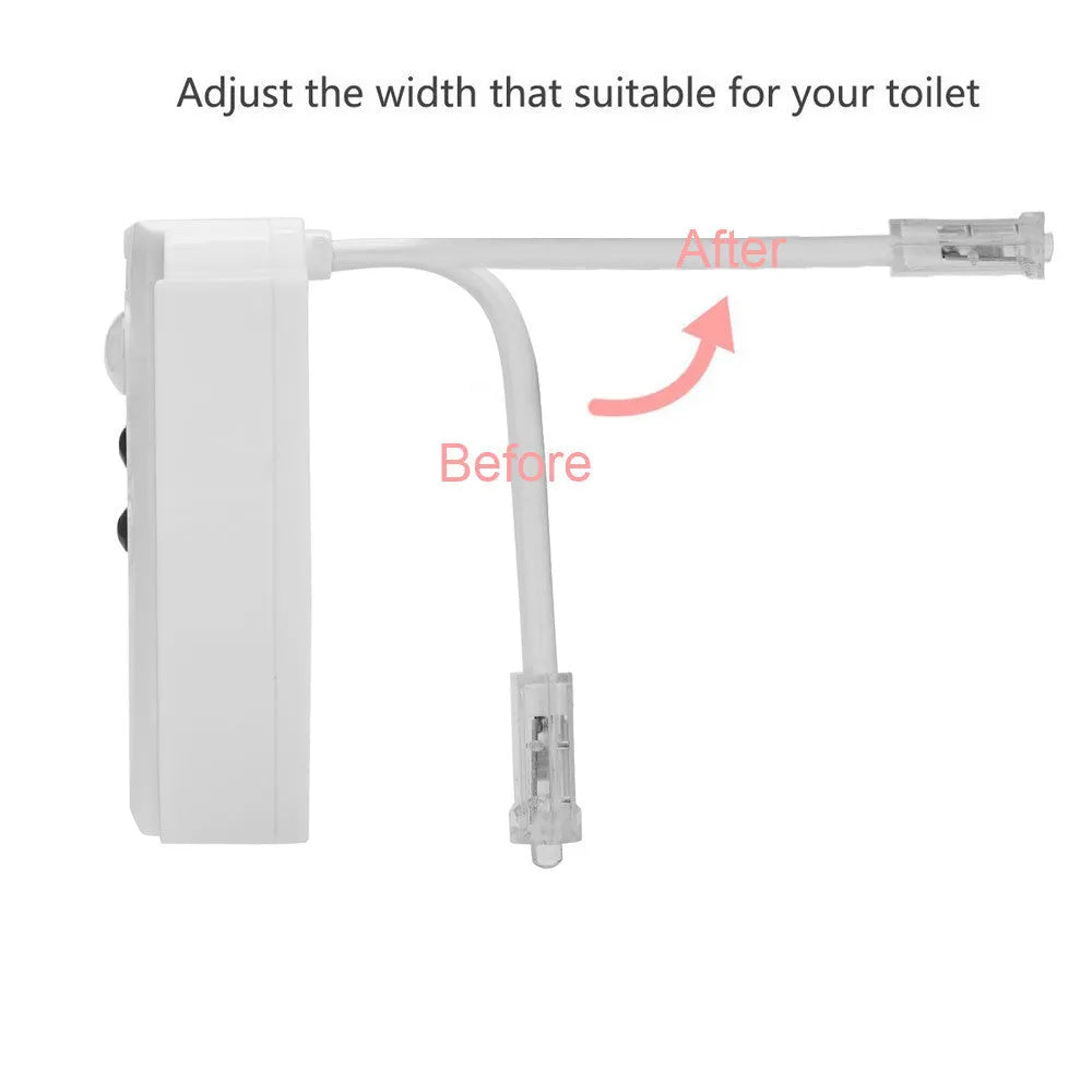 8-colour LED toilet light with motion sensor and flexible stick for night-time bathroom use
