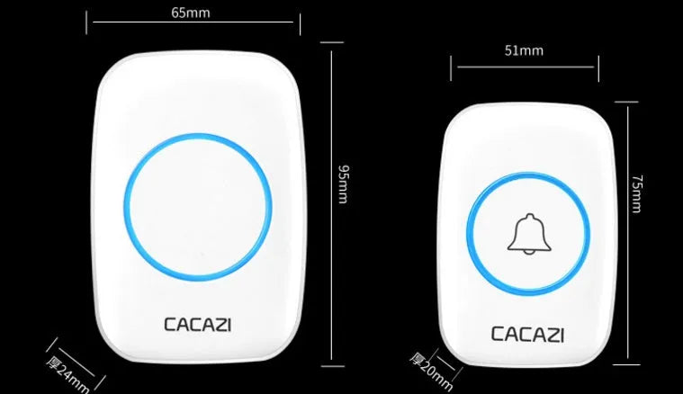 Wireless doorbell kit with plug-in receiver and push button, showing white and black colour options.
