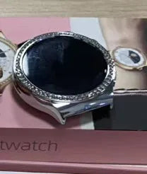 Silver wireless smart sports watch with touch screen showing health monitoring icons