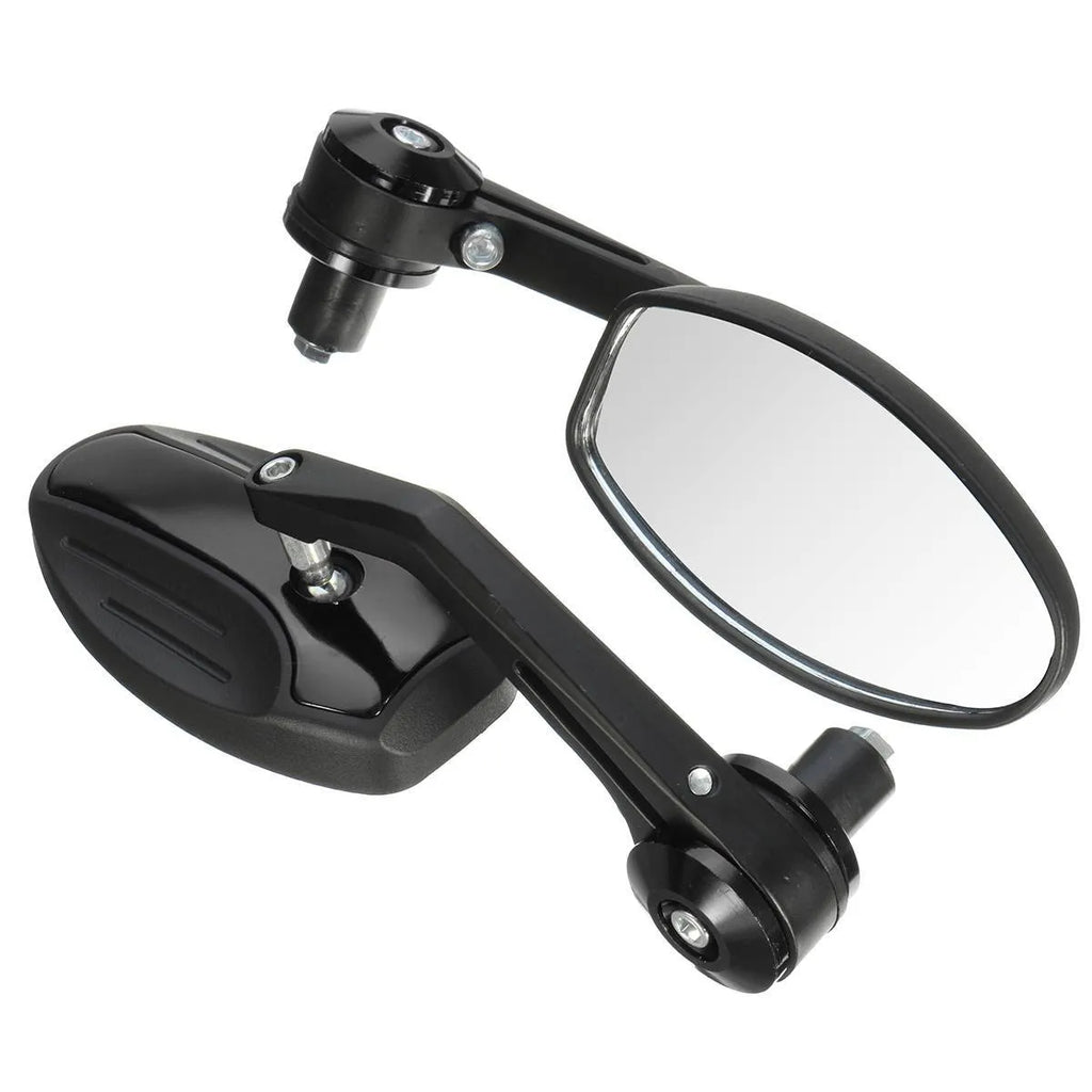 Pair of universal 7/8 inch motorcycle bar end mirrors with 190mm convex anti-glare lens and aluminium body, available in multiple colours