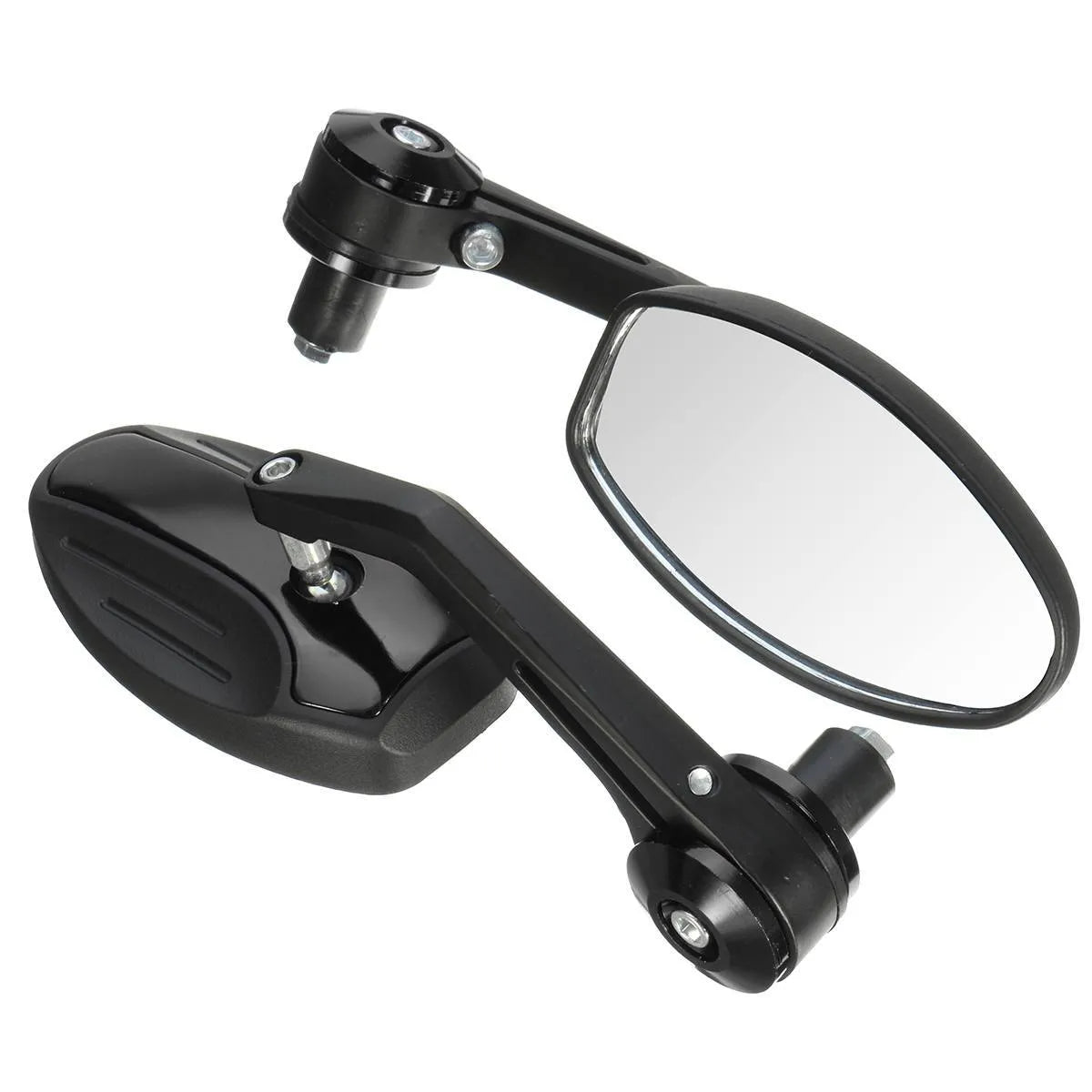 Pair of universal 7/8 inch motorcycle bar end mirrors with 190mm convex anti-glare lens and aluminium body, available in multiple colours