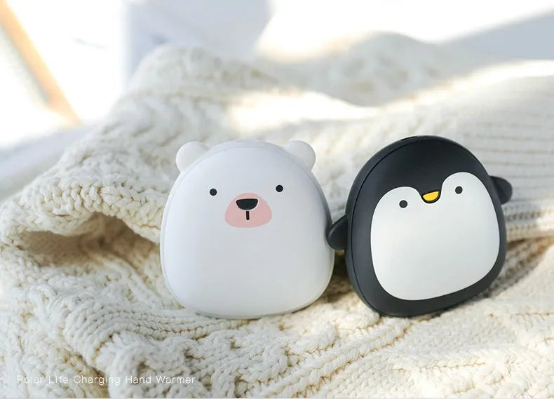 Cartoon penguin and polar bear USB rechargeable electric hand warmers with double-side heating