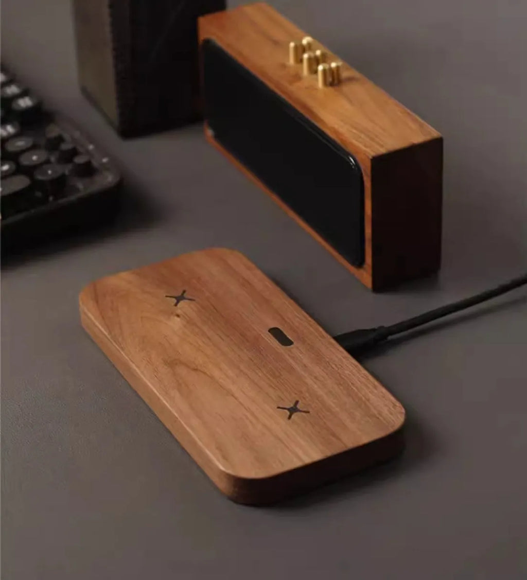 Walnut flat wireless charger with double charge 15W fast charging and 6mm sensing distance