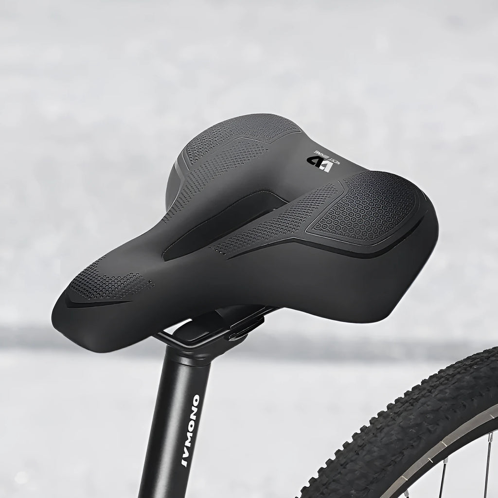 Bicycle saddle with high elastic sponge cushioning in black and colourful design options