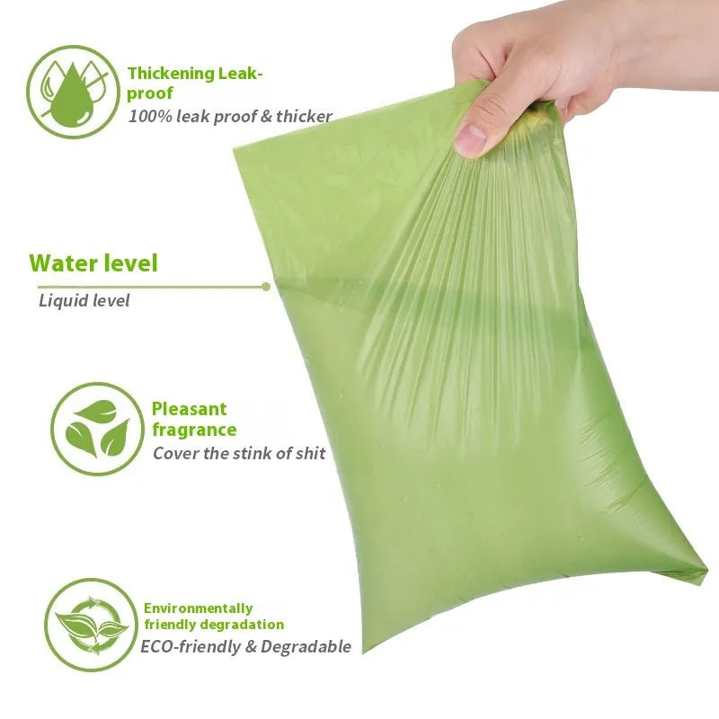 EPI degradable pet waste bags in green, blue, purple, orange, and black colours with dispensers