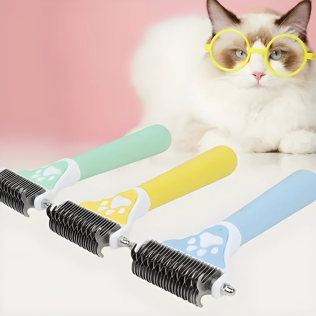 Pet grooming comb for knot untying float hair cleaning in green yellow plastic metal with comb x1