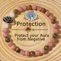 Rhodonite crystal natural stone bead bracelet with seven pulse lotus design in French retro style, colour L1381