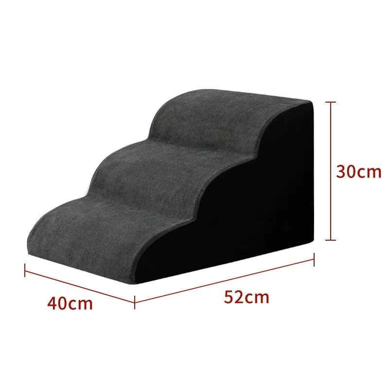 Wooden dog stairs with washable fabric steps in brown, for small medium dogs