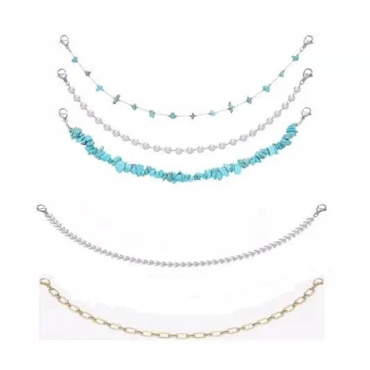 Turquoise pearl Cuban fishbone chain on alloy with electroplated finish in European American style