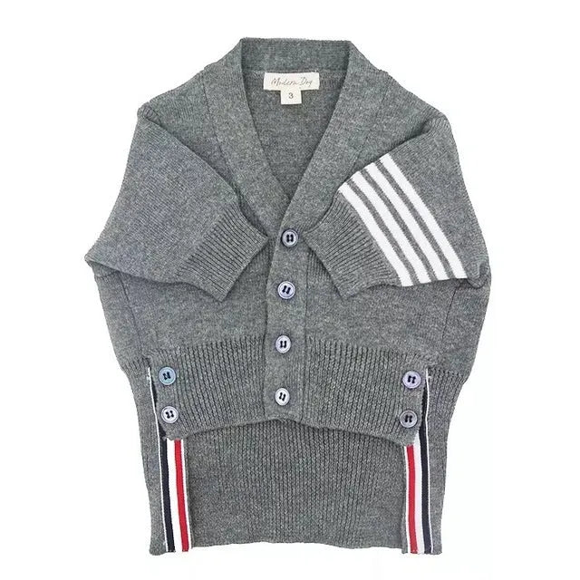 Knitted cat jumper in grey or red, sizes S to XXL, chest 36-58cm and length 22-40cm