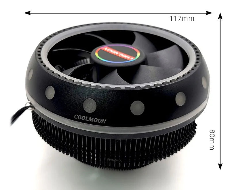 Colour-changing computer cooling CPU fan with aluminium heat sink black finish