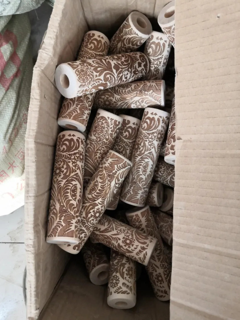 45cm long wooden rolling pin with embossed Christmas patterns like reindeer and snowflakes for baking.