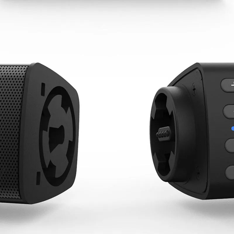 Black foldable split Bluetooth speaker showing USB port and buttons, length 490mm.